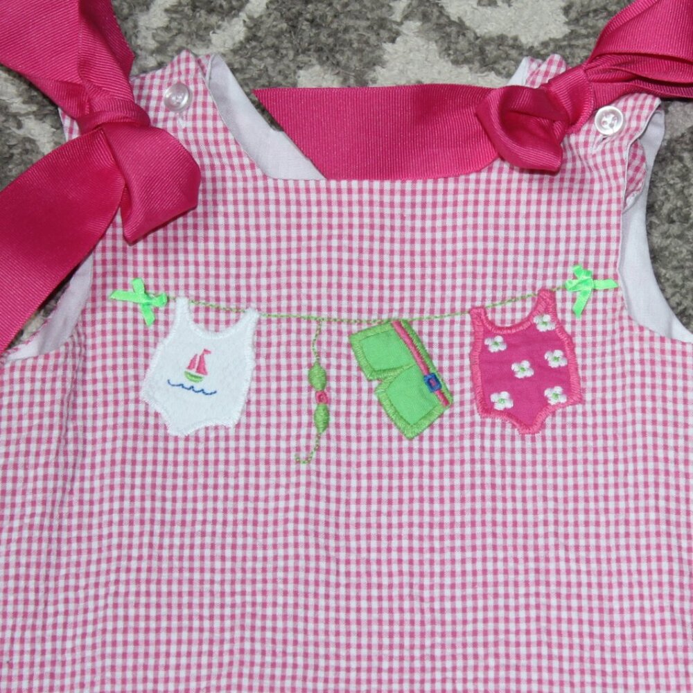 Girls The Bailey Boys Pink Gingham Swimsuit Summer Applique 2pc Bloomer Set 18m - Picture 3 of 4
